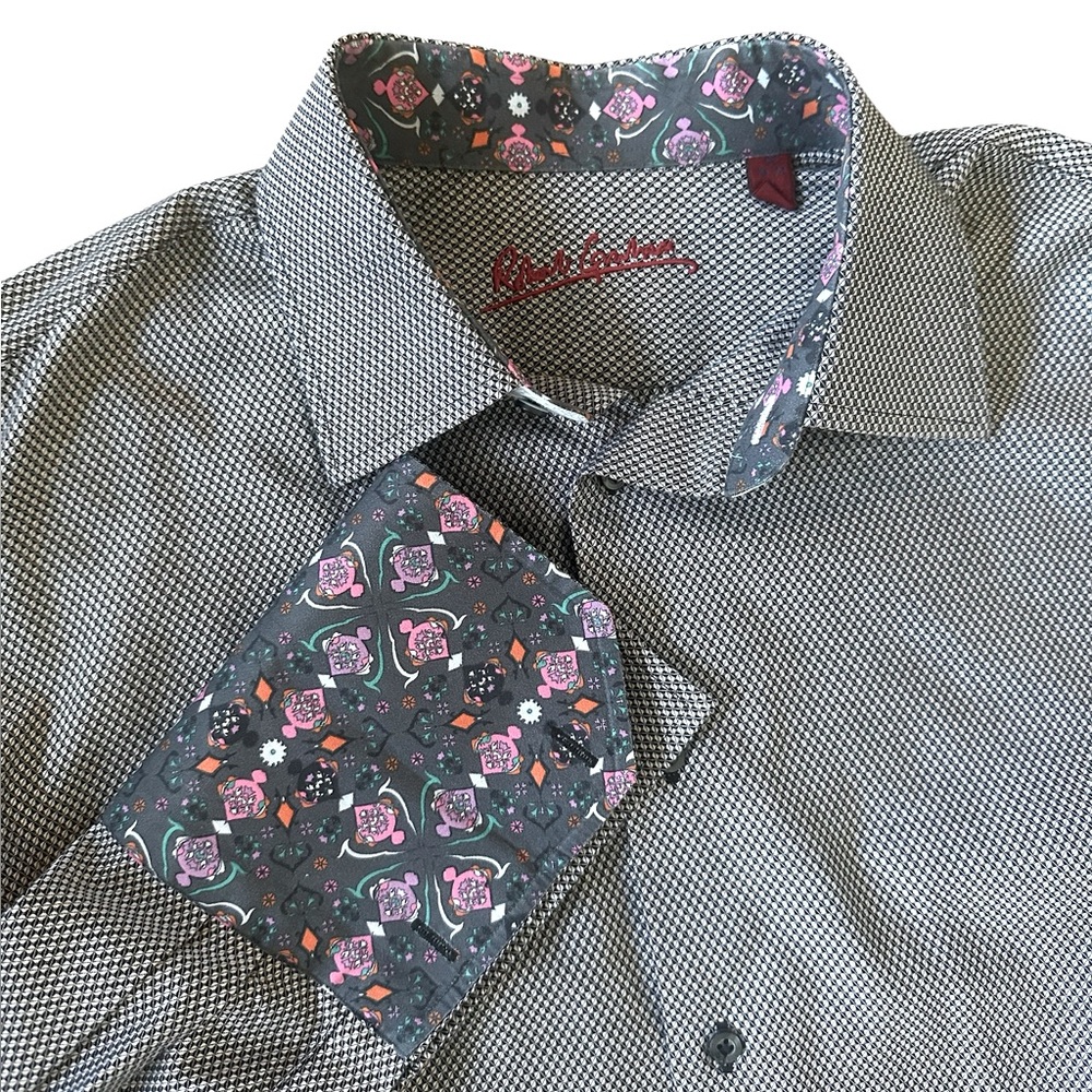 ROBERT GRAHAM black/white pattern button up shirt multicolor accents 42/16 1/2 L